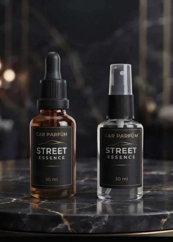 Kit Dual Car Parfüm: frasco ámbar de 50 ml con gotero y atomizador de 30 ml
