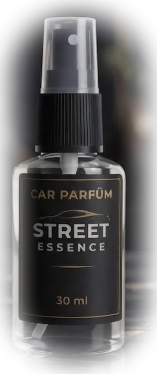 Frasco transparente de 30 ml con atomizador, etiqueta negra Street Essence Car Parfüm